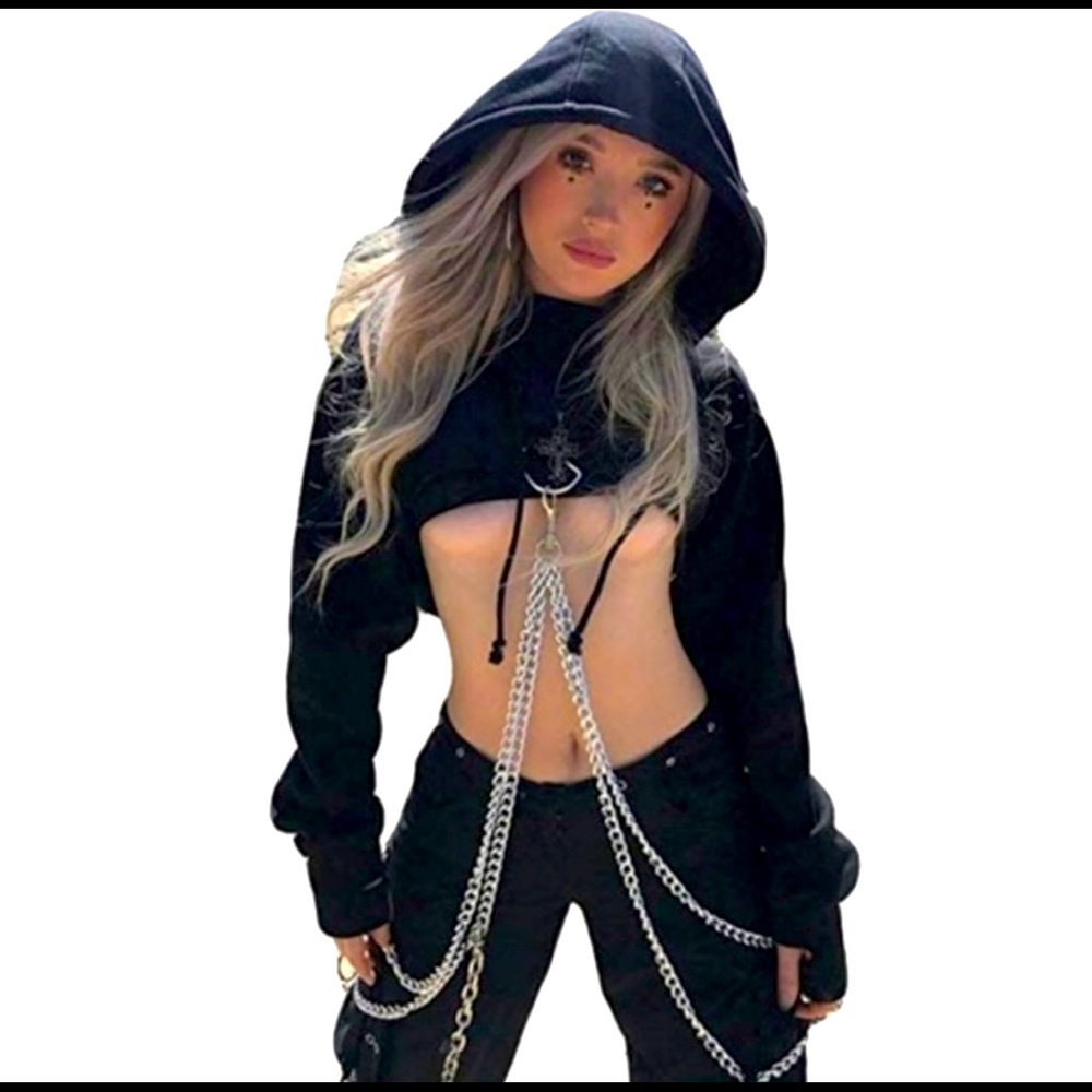 Cropped Hoodie with Chains